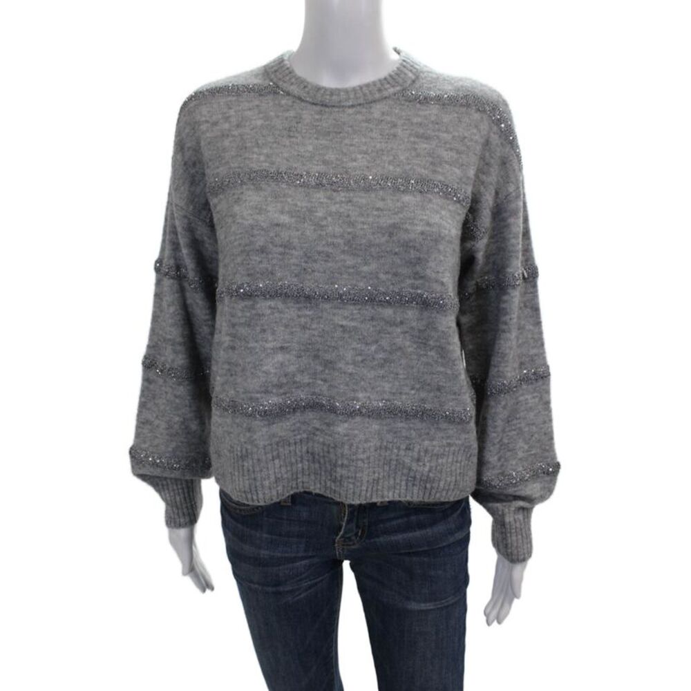 Splendid Women Pullover Gray Striped Crew Neck Nylon Long Sleeve Size XS